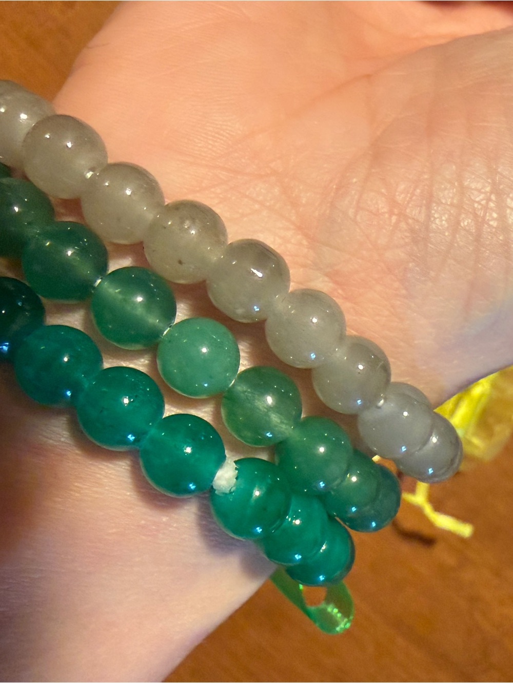 Green and Light Gray Beaded Stretch Bracelet Set - Unbranded